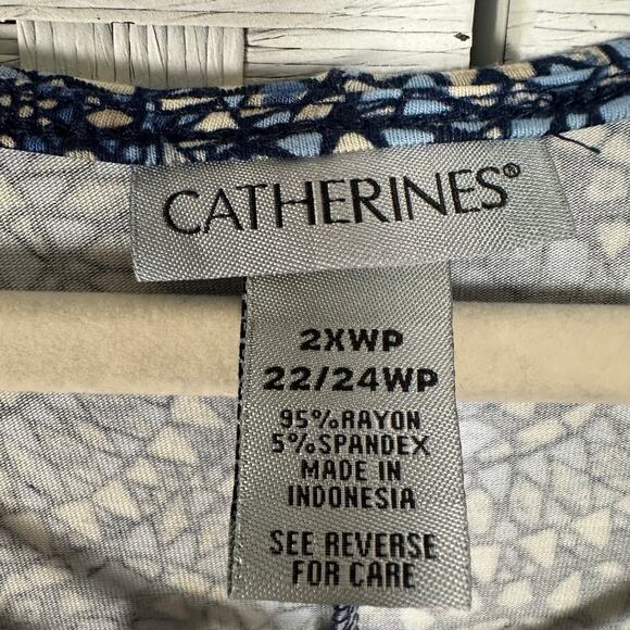 Catherine’s women’s tank top asymmetrical beaded collar blues white plus size - Picture 4 of 10